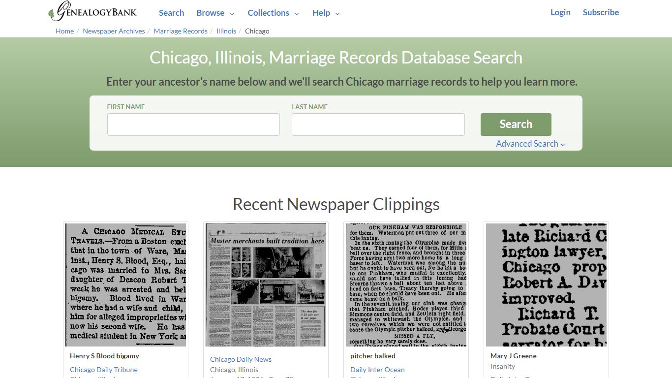 Chicago, Illinois, Marriage Records Online Search - GenealogyBank